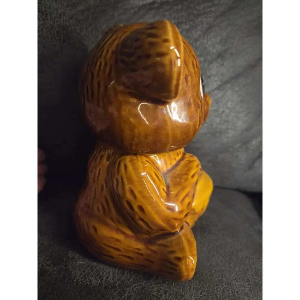 Vintage Ceramic Bear Honey Pot Jar Lid Made in Taiwan B Mark Kitsch 1980s Brown